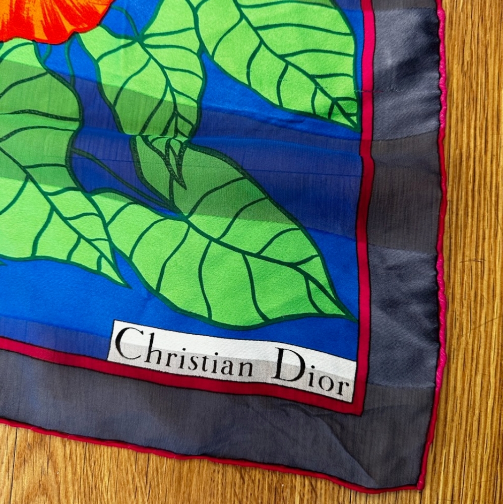 Rare hugh Christian Dior 100% burn out silk 54"×54" XL - Picture 5 of 6